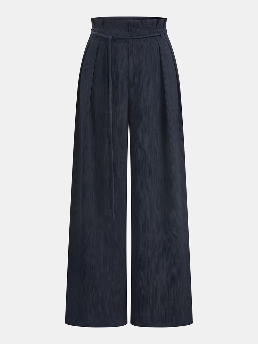 Commense Navy High-Waist Wide-Leg Pants with Tie Belt